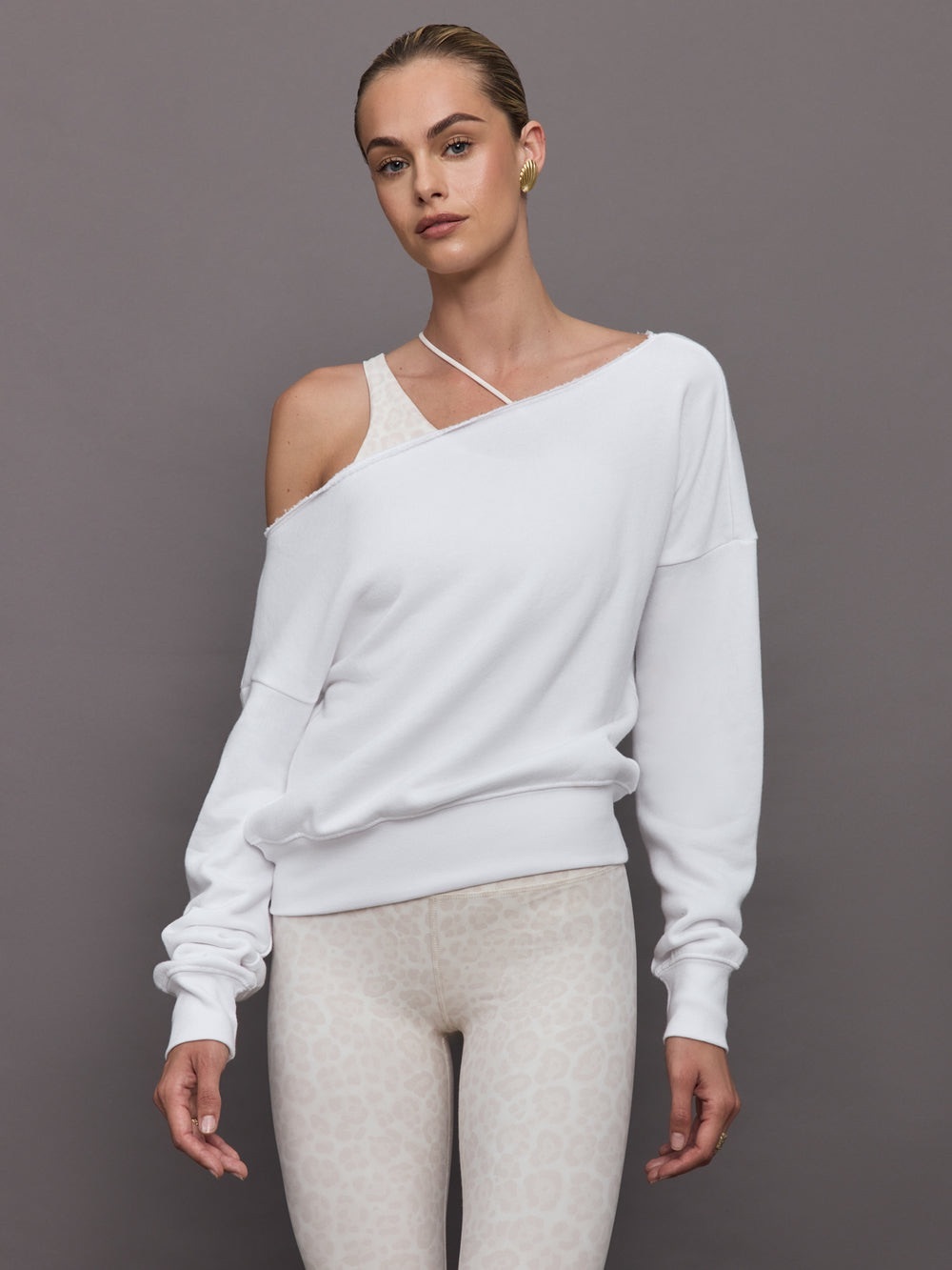Carbon38 White Off Shoulder Sweatshirt in French Terry